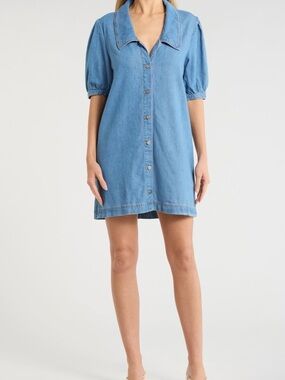 Habitual Women’s Denim Puff Sleeve Button Front Mini Dress Size XS